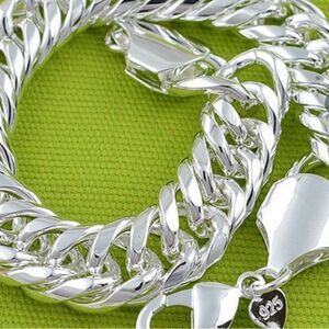 Men’s FAUX 925 Sterling Silver Cuban Curb Link Bracelet Length 8”  Bracelet